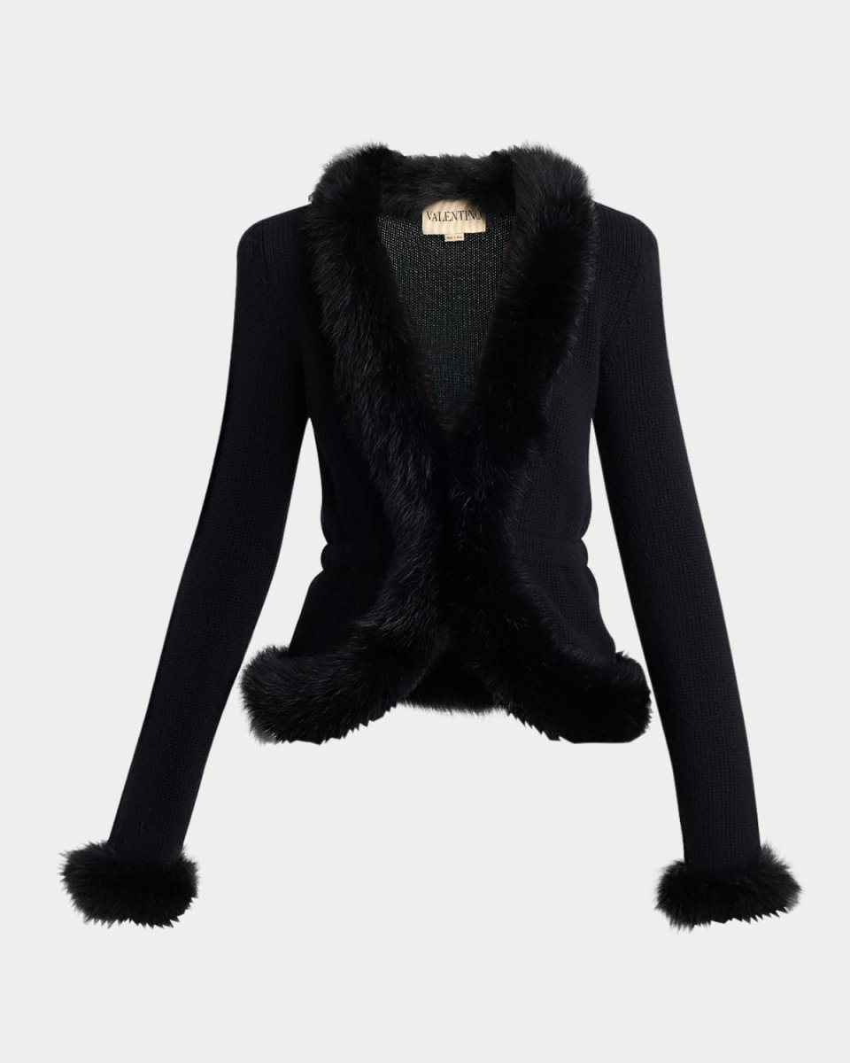 Sheep Shearling-Trim Cashmere Knit Jacket